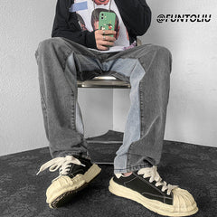 Men Jeans Retro Straight-Leg Pants Wide Leg Trousers