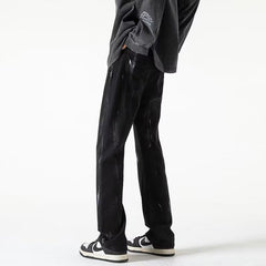 Men Jeans Tie-Dyed Jeans Men's Spring and Autumn Black Straight Pants