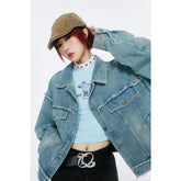 Unisex Jacket Butterfly Embroidery Washed Denim Jacket Loose Jacket