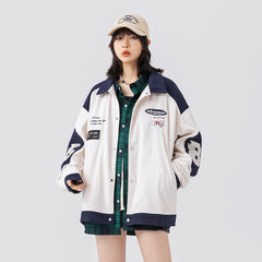 Unisex Jacket Embroidered Multi-Color Coat Loose Motorcycle Jacket