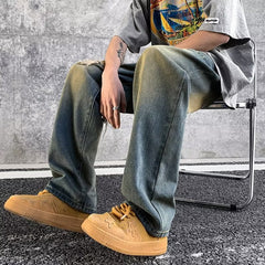 Men Jeans Summer Vintage Vibe Ripped Wide Leg Pants