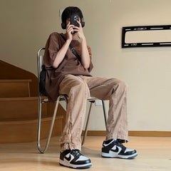 Men Jeans Brown Coffee Color Jeans Zipper Split Bootcut Trousers