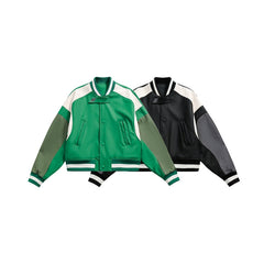 Unisex Jacket Loose Stitching Pu Baseball Jacket Short Motorcycle Jacket