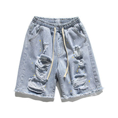 Men Jeans Ripped Denim Shorts Men's Summer Washed Loose Shorts
