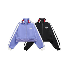 Unisex Jacket Vintage Stripe Short Sports Jacket Men's and Women's Slim Stand Collar Jacket