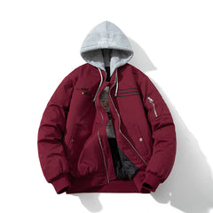 Mens Vintage Jackets Padded Thickened Baseball Jacket Hooded Embroidered Cotton Jacket