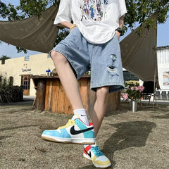Men Jeans Retro Tattered Jeans Denim Shorts