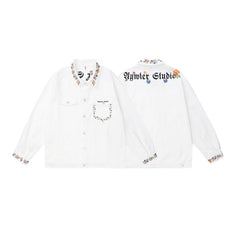 Unisex Jacket Spring and Autumn Casual Jacket Men's and Women's Polo Collar Top Couple's White Unifrom Coat