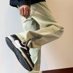 Men Jeans Washed Jeans Autumn Winter Retro Slim Straight Casual Trousers