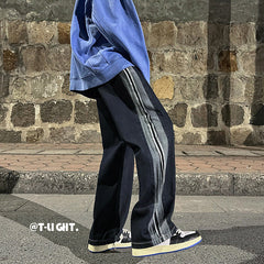 Men Jeans Distressed Straight Wide Leg Jeans Men Autumn Loose Casual Trousers