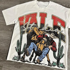 Street Unisex T-shirt Washed Old Oversize Hip Hop Skateboard Anime Print Short Sleeve