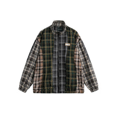 Unisex Jacket Vintage Stand Collar Jacket Loose Plaid Coat