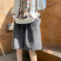 Men Jeans Denim Shorts Summer Retro Casual Baggy Straight Trousers