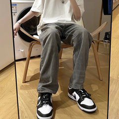 Men Jeans Spring Washed Casual Pants Distressed Straight Wide Leg Pants