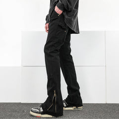 Men Jeans Casual Pants Zipper Cargo Pants Straight Bootleg Pants