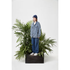 Unisex Jacket Wavy Jacquard Denim Jacket Men's and Women's Turn-down Collar Coat Denim Jacket