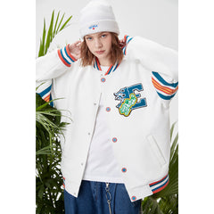 Unisex Jacket Spring and Autumn Embroidered Casual Jacket Men's and Women's Couple's Tops White Baseball Jacket