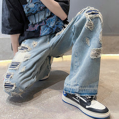 Men Jeans Ripped Jeans Men's Summer Straight-Leg Pants Loose Wide Leg Pants
