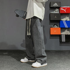 Men Jeans Vintage Jeans Straight-Leg Pants Loose Spring-Autumn Wide-Leg Pants