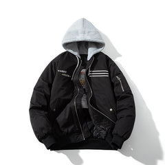 Mens Vintage Jackets Padded Thickened Baseball Jacket Hooded Embroidered Cotton Jacket