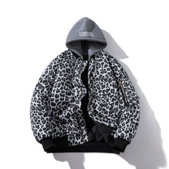 Mens Vintage Jackets Leopard print jacket Autumn padded jacket Thermal baseball jersey