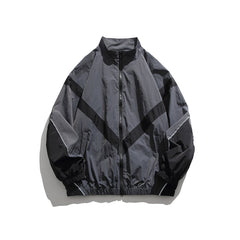 Unisex Jacket Retro Patchwork Contrast Color Loose Lapel Jacket