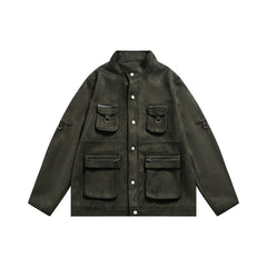 Unisex Jacket Vintage Multi-Pocket Workwear Jacket Top Baggy Coat