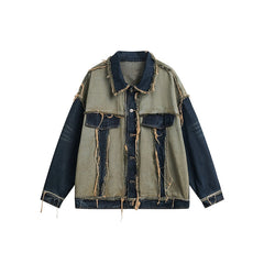 Unisex Jacket Washed Denim Jacket Casual Loose Lapels Overalls
