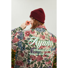 Unisex Jacket Fall Vintage Floral Embroidered Back Jacket Lapel Overalls