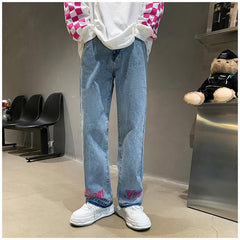 Men Jeans Straight-Leg Pants Loose Casual Spring and Autumn Denim Trousers Hip Hop