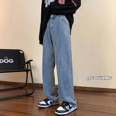 Men Jeans Vintage Black Jeans Men's Straight Loose Wide Leg Pants