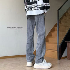 Men Jeans Embroidered Jeans Slim Fit Bootcut Pants