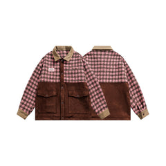 Unisex Jacket Plaid Splicing Coat Men and Women Baggy Casual Jacket