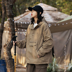 Unisex Jacket Retro Nylon Hooded Jacket Men's and Women's Mechanical Style Jacket Coat