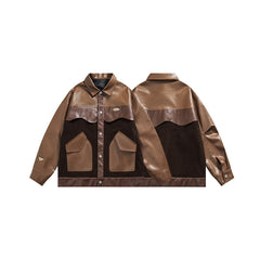 Unisex Jacket Loose Stitching PU Leather Jacket