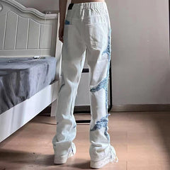 Men Jeans Patchwork Jeans Male Hiphop Loose Straight Trousers