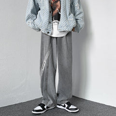 Men Jeans Washed Jeans Men's Casual Trousers Straight Loose Wide Leg Pants
