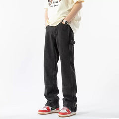 Men Jeans Zipper Split Jeans Spring Vintage Baggy Straight Trousers