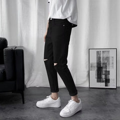 Men Jeans Summer Thin Black Ripped Jeans