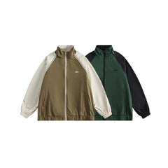 Unisex Jacket Stand-up Collar Sports Jacket Loose Splicing Coat