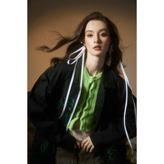 Unisex Jacket Vintage Embroidered Frock in Black Denim Jacket