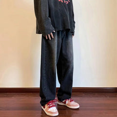 Men Jeans Vintage Jeans Straight Loose Wide Leg Pants