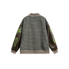 Unisex Jacket Pu Sleeve Baseball Collar Jacket for Men and Women