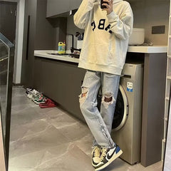 Men Jeans Split Ripped Jeans