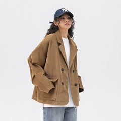 Unisex Jacket Vintage Overalls Jacket Casual Suit Loose Profile Corduroy Jacket