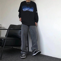 Men Jeans Loose Straight Jeans Fall Casual Wide-Leg Trousers