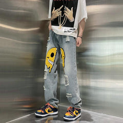 Men Jeans Ripped Jeans Men's Summer Loose Wide Leg Pants