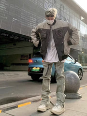 Men Jeans Worn Looking Washed-out Side Zipper Slightly Flared Jeans