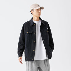 Unisex Jacket Retro Overalls Style Jacket Men's Large Loose Pockets Turn-down Collar Coat