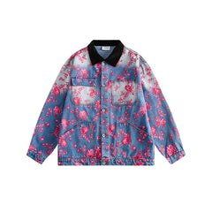 Unisex Jacket Retro Washed Denim Jacket Men and Women Turn-down Collar Coat